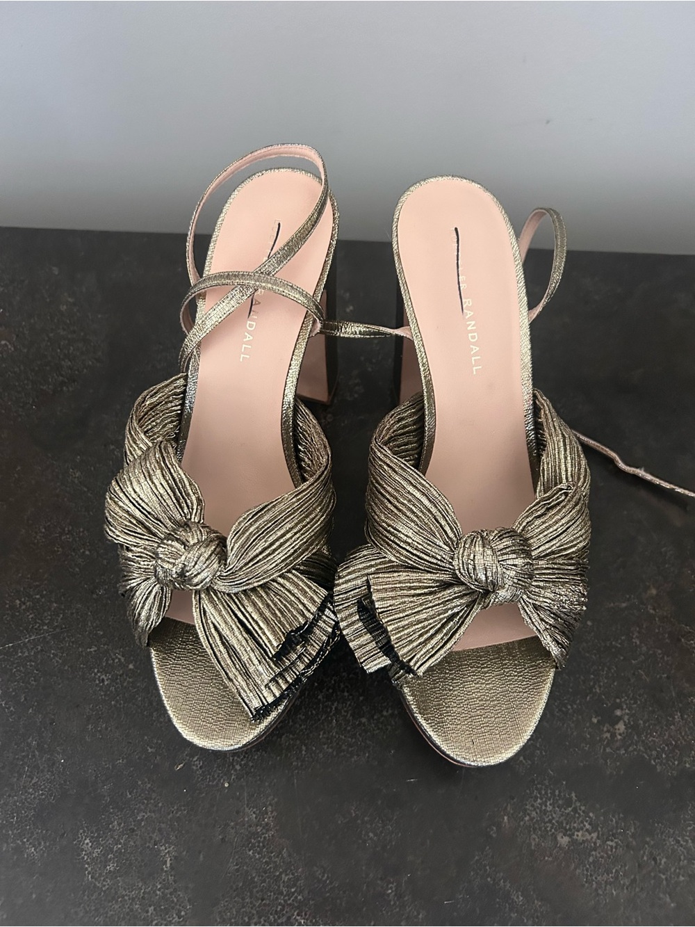 Loeffler Randall Metallic Gold Knot-Front Slingback Heels - Picture 2 of 8